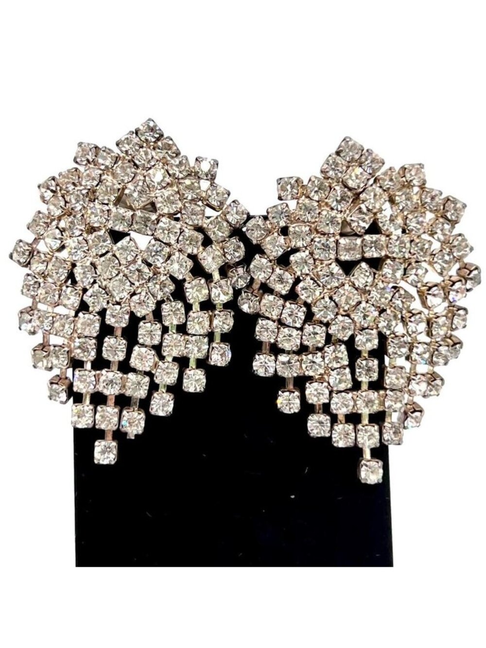 Vintage Rhinestone Waterfall Pierced Earrings Sparkle 2” Drop 80's-90's